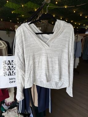 Peach Love California Light Heather Gray Striped V-Neck Hoodie A095